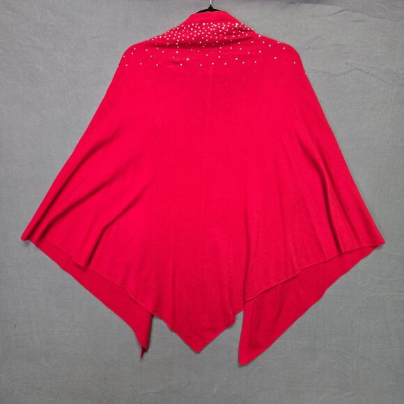 Chicos Red Embellished Open-Front Poncho Shawl OS Silk Blend Holiday - Picture 2 of 5